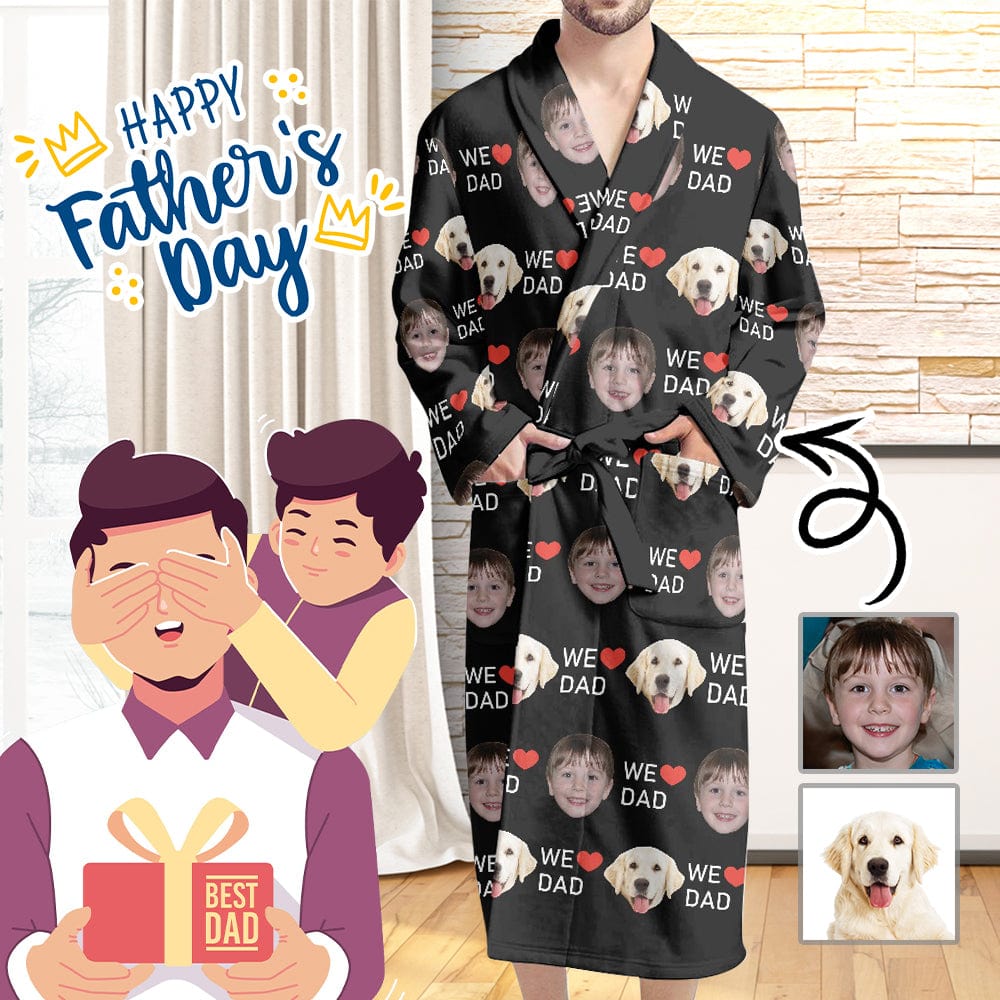 FacePajamas Pajama Bathrobe-2ML-ZD one size Custom Face Black We Love Dad Men's Summer Bathrobe Gifts for Him-Father's Day Gift
