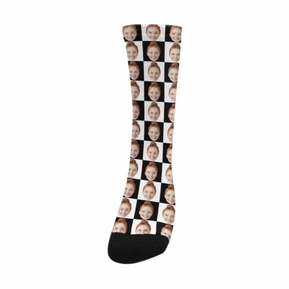 FacePajamas Sublimated Crew Socks One Size Custom Face Black & White Grid Socks Personalized Sublimated Crew Socks Unisex Gift for Men Women
