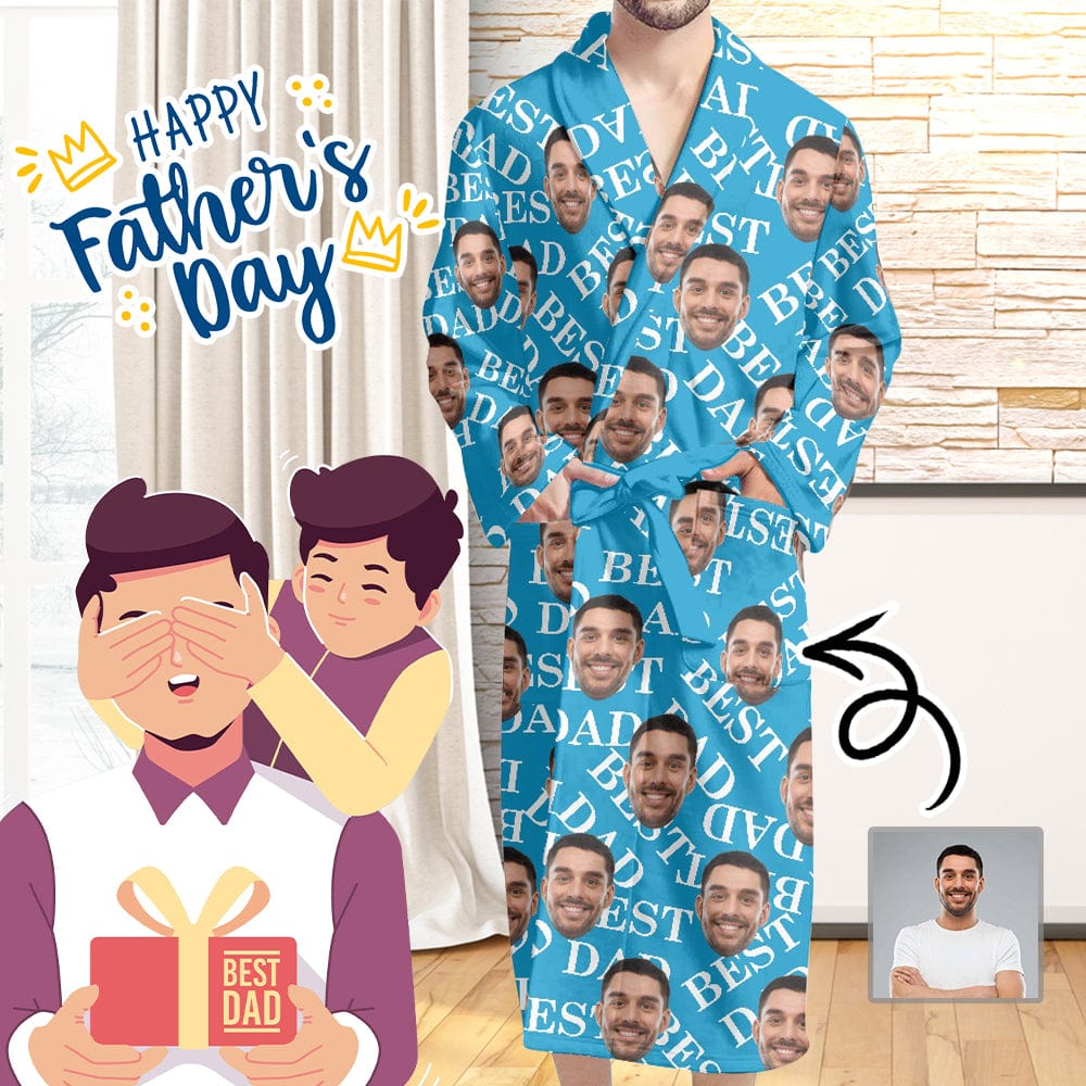 FacePajamas Pajama Bathrobe-2ML-ZD one size Custom Face Blue Funny Best Dad Men's Summer Bathrobe Gifts for Him-Father's Day Gift