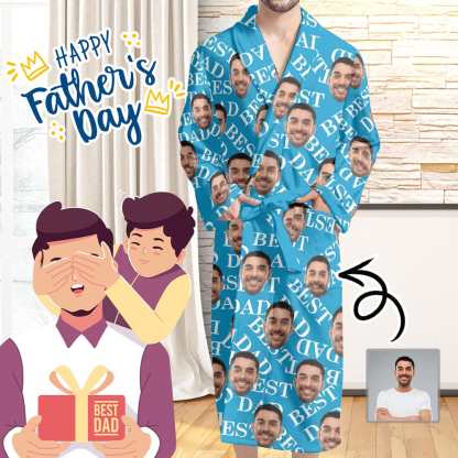FacePajamas Pajama Bathrobe-2ML-ZD one size Custom Face Blue Funny Best Dad Men's Summer Bathrobe Gifts for Him-Father's Day Gift