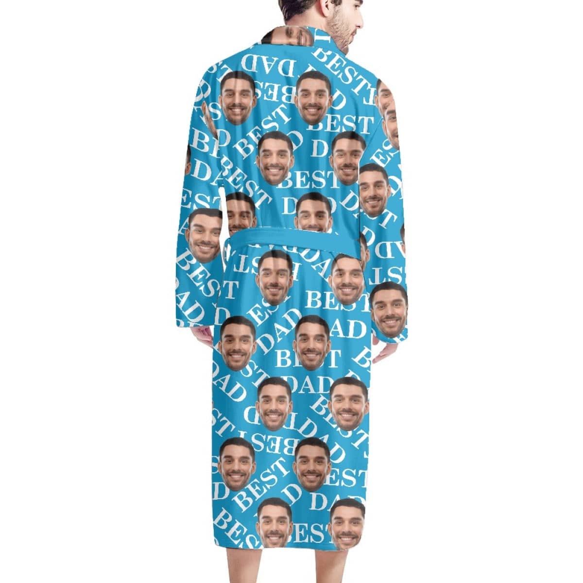 FacePajamas Pajama Bathrobe-2ML-ZD one size Custom Face Blue Funny Best Dad Men's Summer Bathrobe Gifts for Him-Father's Day Gift