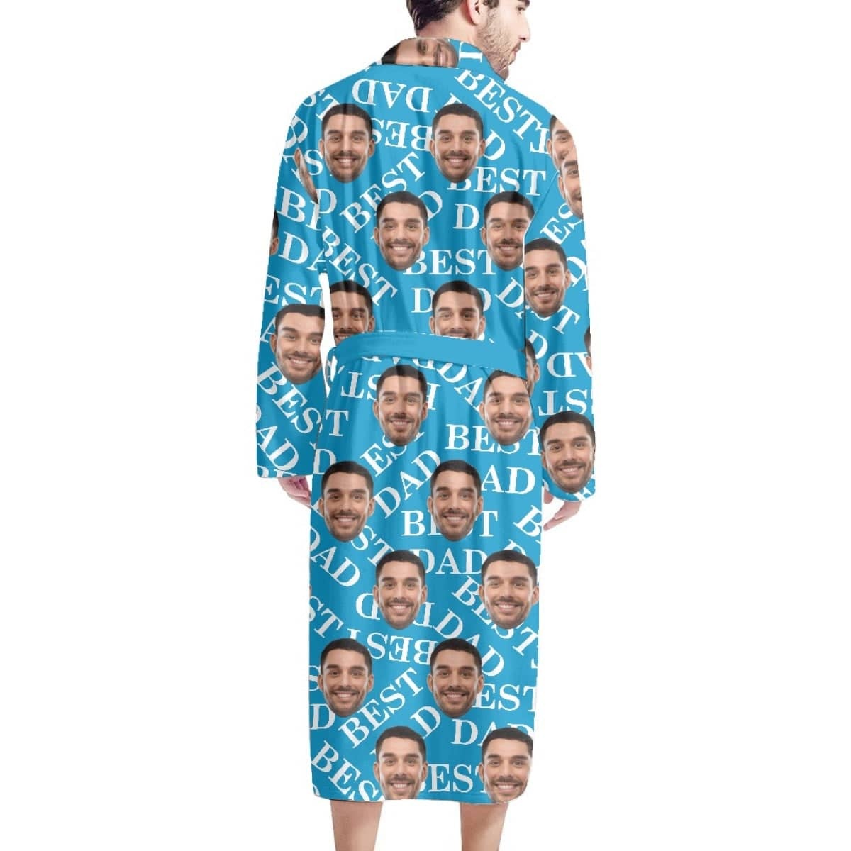 FacePajamas Pajama Bathrobe-2ML-ZD one size Custom Face Blue Funny Best Dad Men's Summer Bathrobe Gifts for Him-Father's Day Gift