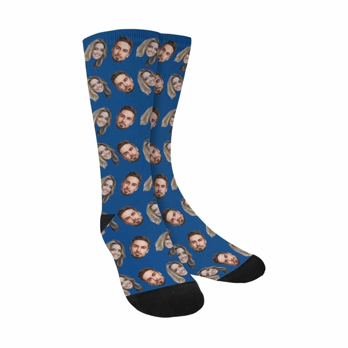FacePajamas Sublimated Crew Socks One Size Custom Face Blue Socks Personalized Photo Sublimated Crew Socks Unisex Gift for Men Women