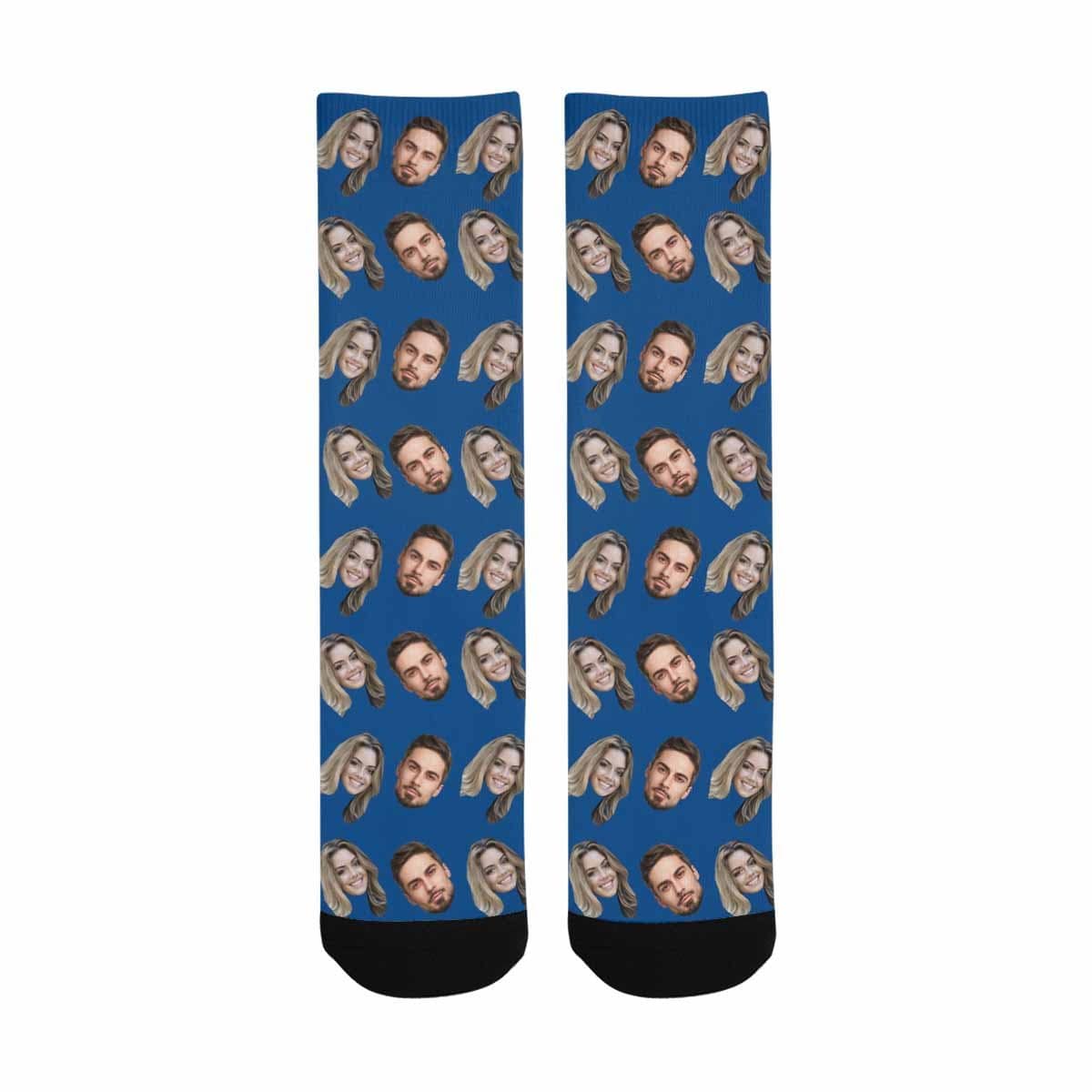 FacePajamas Sublimated Crew Socks One Size Custom Face Blue Socks Personalized Photo Sublimated Crew Socks Unisex Gift for Men Women