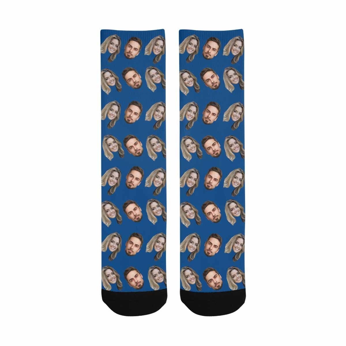 FacePajamas Sublimated Crew Socks One Size Custom Face Blue Socks Personalized Photo Sublimated Crew Socks Unisex Gift for Men Women