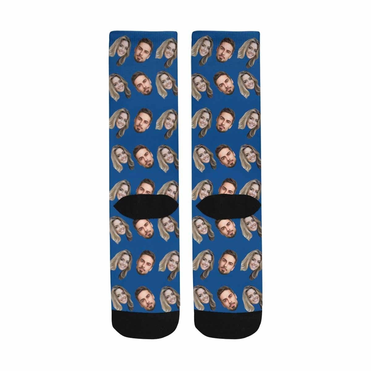 FacePajamas Sublimated Crew Socks One Size Custom Face Blue Socks Personalized Photo Sublimated Crew Socks Unisex Gift for Men Women