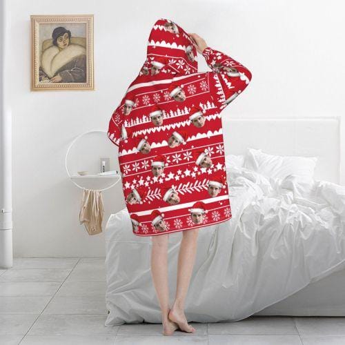 FacePajamas Pajama One Size Custom Face Christmas Hat Hooded Pajama Fleece Loungewear