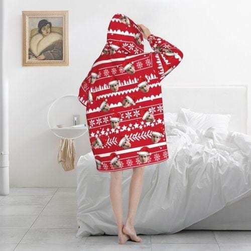 FacePajamas Pajama One Size Custom Face Christmas Hat Hooded Pajama Fleece Loungewear
