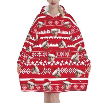 FacePajamas Pajama One Size Custom Face Christmas Hat Hooded Pajama Fleece Loungewear
