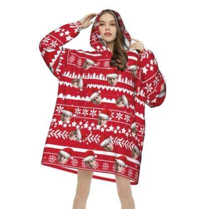 FacePajamas Pajama One Size Custom Face Christmas Hat Hooded Pajama Fleece Loungewear
