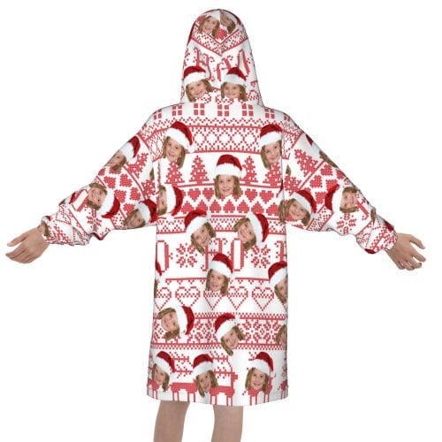FacePajamas Pajama One Size Custom Face Christmas Hat Kids Hooded Pajama Fleece Loungewear