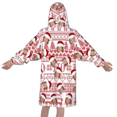 FacePajamas Pajama One Size Custom Face Christmas Hat Kids Hooded Pajama Fleece Loungewear