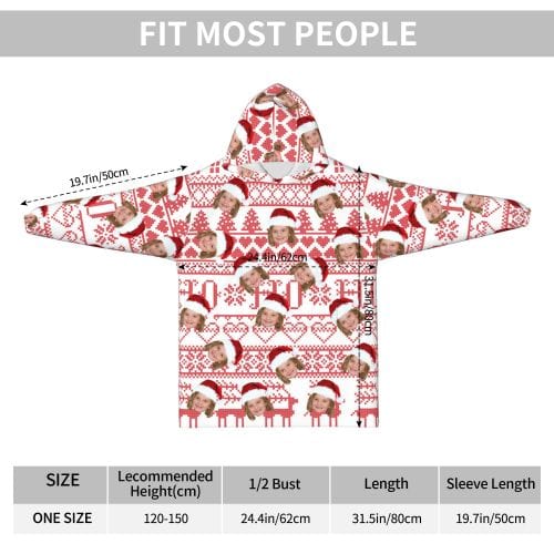 FacePajamas Pajama One Size Custom Face Christmas Hat Kids Hooded Pajama Fleece Loungewear