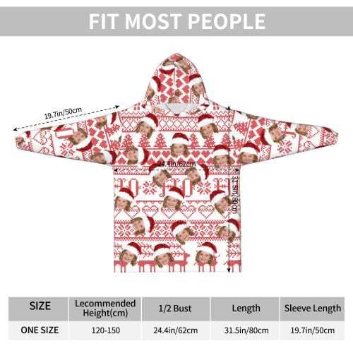 FacePajamas Pajama One Size Custom Face Christmas Hat Kids Hooded Pajama Fleece Loungewear