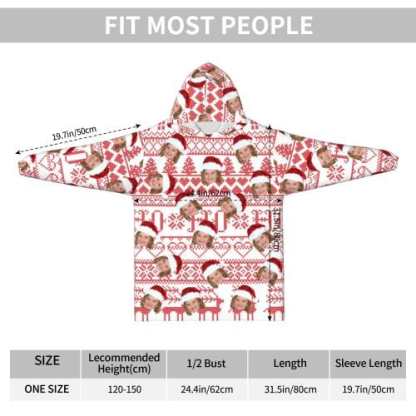 FacePajamas Pajama One Size Custom Face Christmas Hat Kids Hooded Pajama Fleece Loungewear