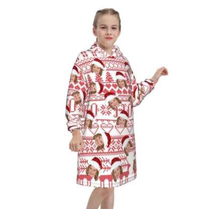 FacePajamas Pajama One Size Custom Face Christmas Hat Kids Hooded Pajama Fleece Loungewear