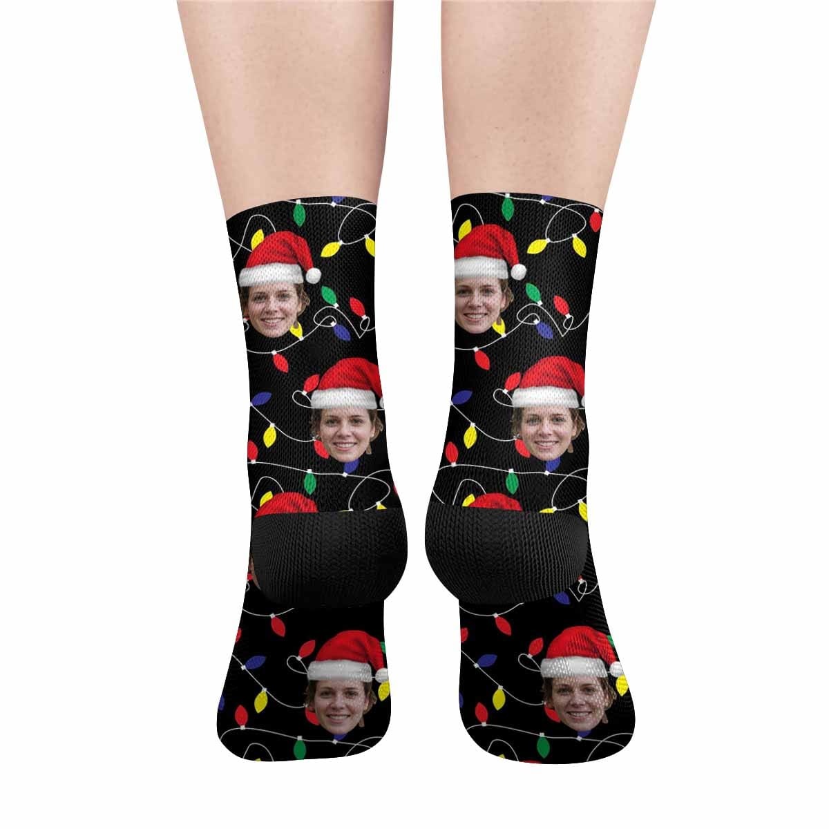 FacePajamas Sublimated Crew Socks One Size Custom Face Christmas Socks Lanterns Personalized Photo Sublimated Crew Socks Gift for Christmas