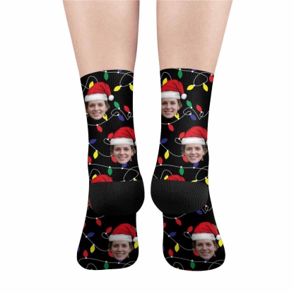 FacePajamas Sublimated Crew Socks One Size Custom Face Christmas Socks Lanterns Personalized Photo Sublimated Crew Socks Gift for Christmas