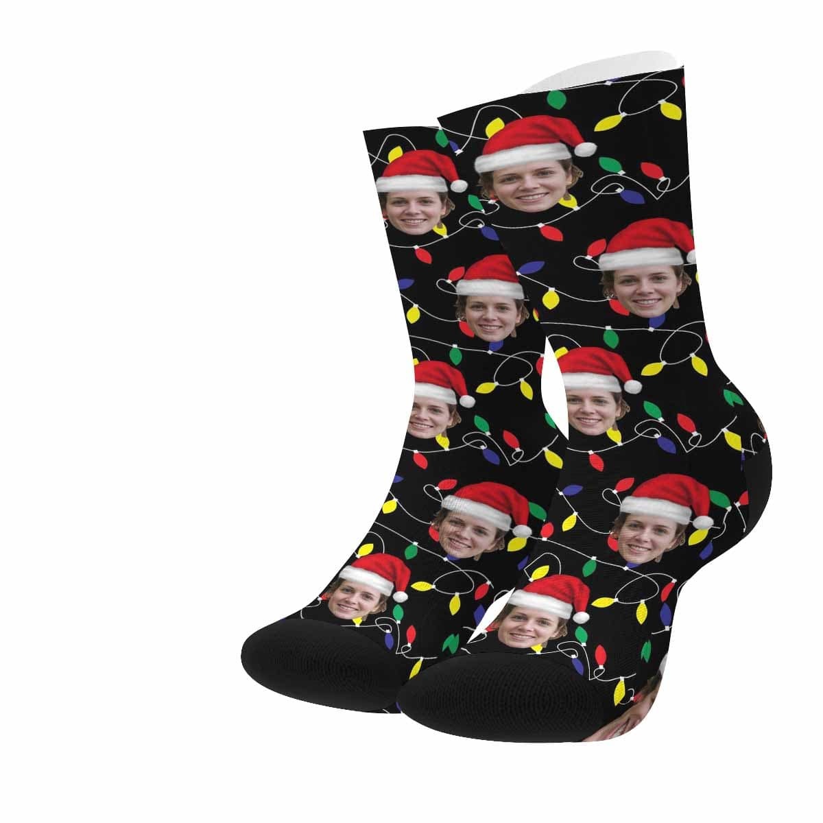 FacePajamas Sublimated Crew Socks One Size Custom Face Christmas Socks Lanterns Personalized Photo Sublimated Crew Socks Gift for Christmas