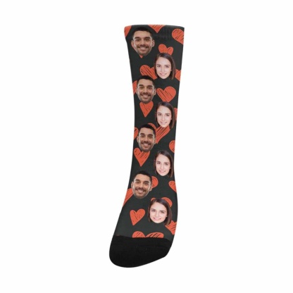 FacePajamas Sublimated Crew Socks One Size Custom Face Couple Socks Personalized Photo Love Heart Sublimated Crew Socks