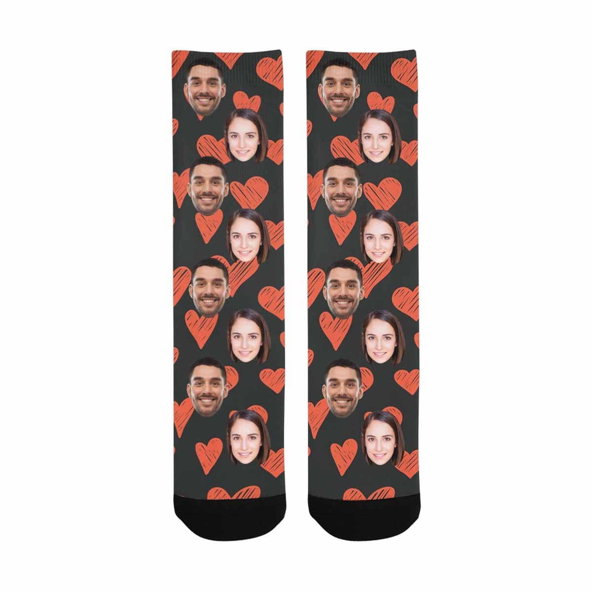FacePajamas Sublimated Crew Socks One Size Custom Face Couple Socks Personalized Photo Love Heart Sublimated Crew Socks