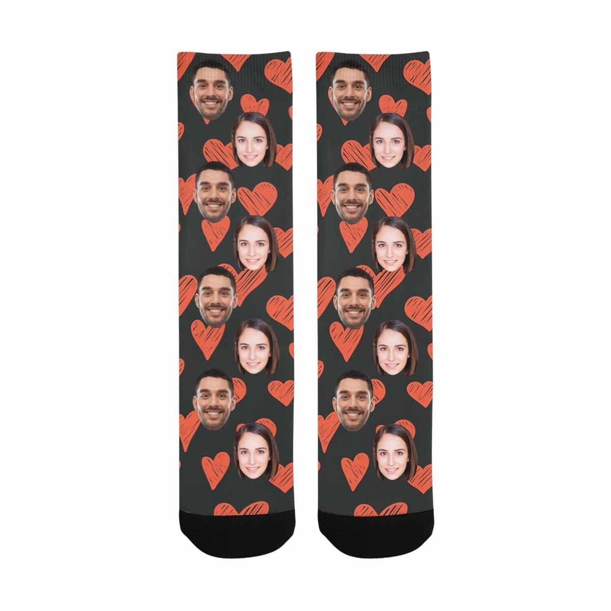 FacePajamas Sublimated Crew Socks One Size Custom Face Couple Socks Personalized Photo Love Heart Sublimated Crew Socks