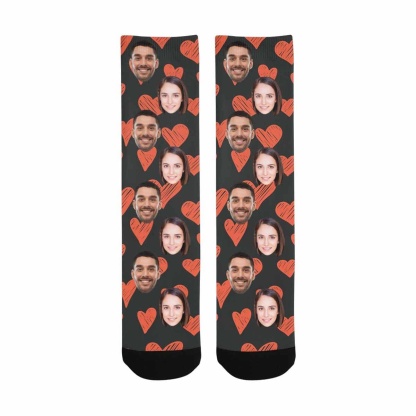 FacePajamas Sublimated Crew Socks One Size Custom Face Couple Socks Personalized Photo Love Heart Sublimated Crew Socks