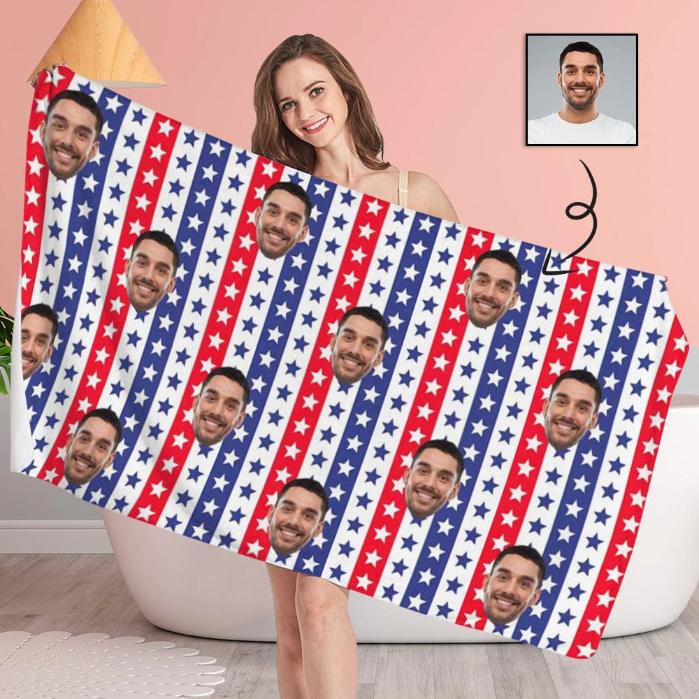 FacePajamas Bath Towel One Size Custom Face Flag Stars Bath Towel 30"x56" Beach Towel Kids Towel Pool Towel Camp Towel