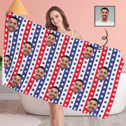 FacePajamas Bath Towel One Size Custom Face Flag Stars Bath Towel 30"x56" Beach Towel Kids Towel Pool Towel Camp Towel