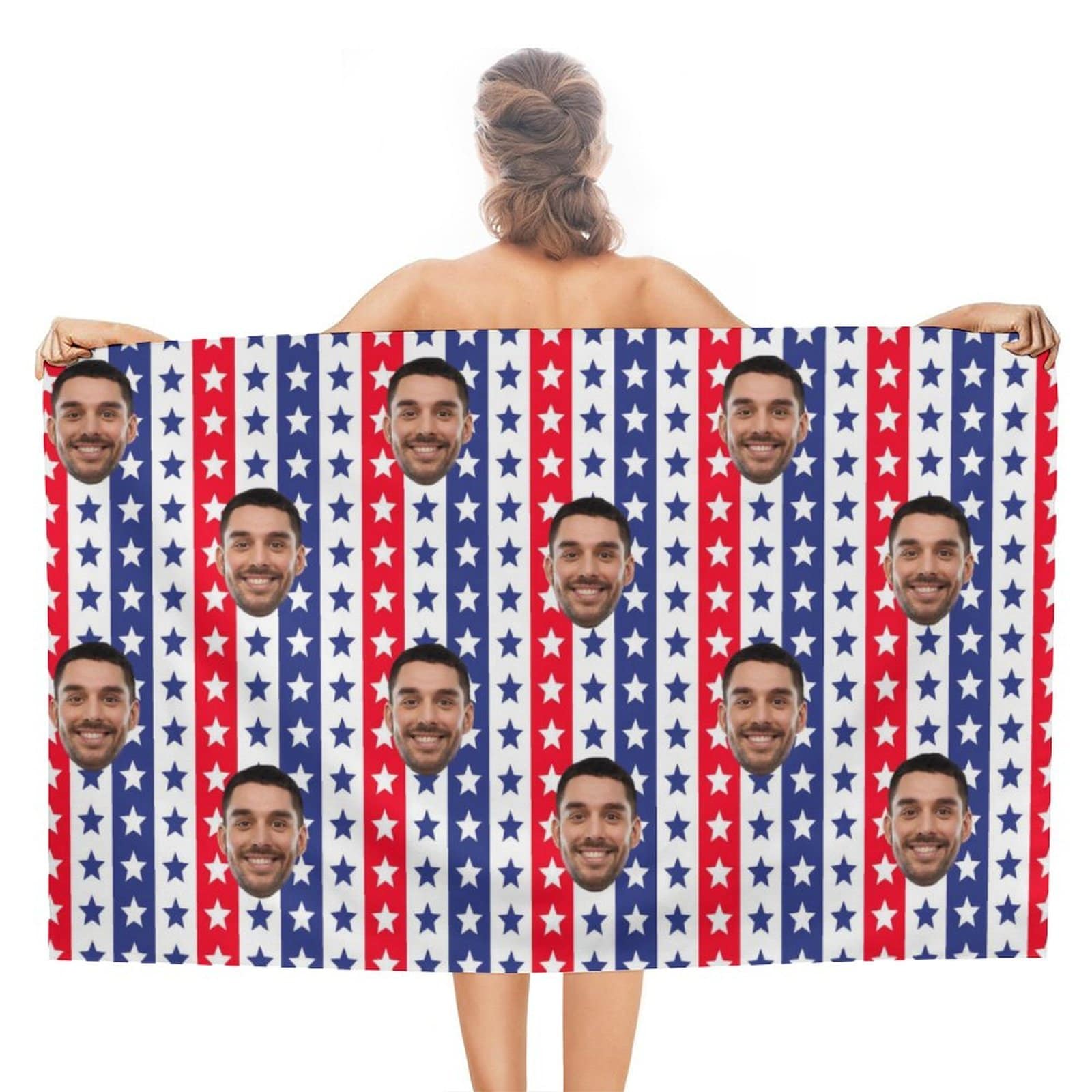 FacePajamas Bath Towel One Size Custom Face Flag Stars Bath Towel 30"x56" Beach Towel Kids Towel Pool Towel Camp Towel