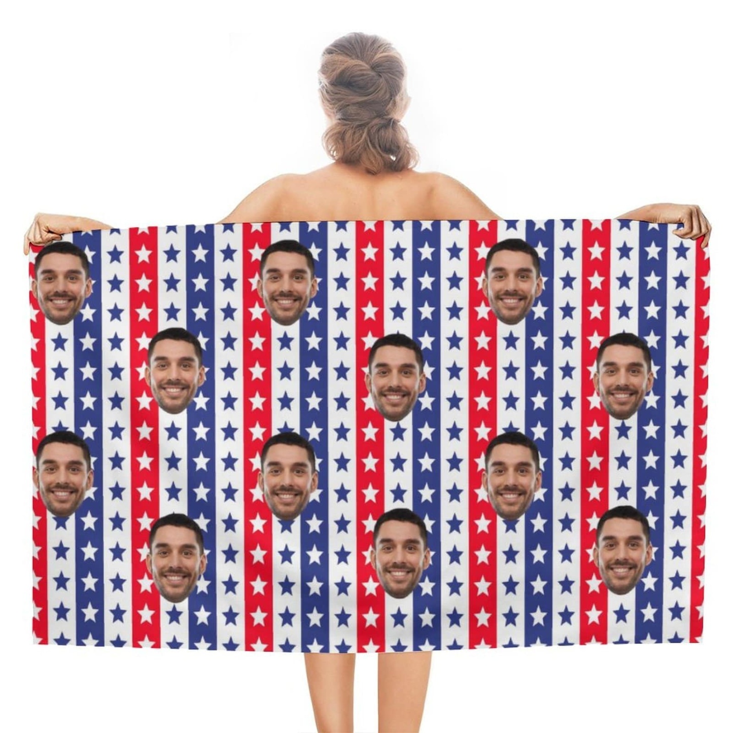 FacePajamas Bath Towel One Size Custom Face Flag Stars Bath Towel 30"x56" Beach Towel Kids Towel Pool Towel Camp Towel