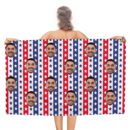 FacePajamas Bath Towel One Size Custom Face Flag Stars Bath Towel 30"x56" Beach Towel Kids Towel Pool Towel Camp Towel