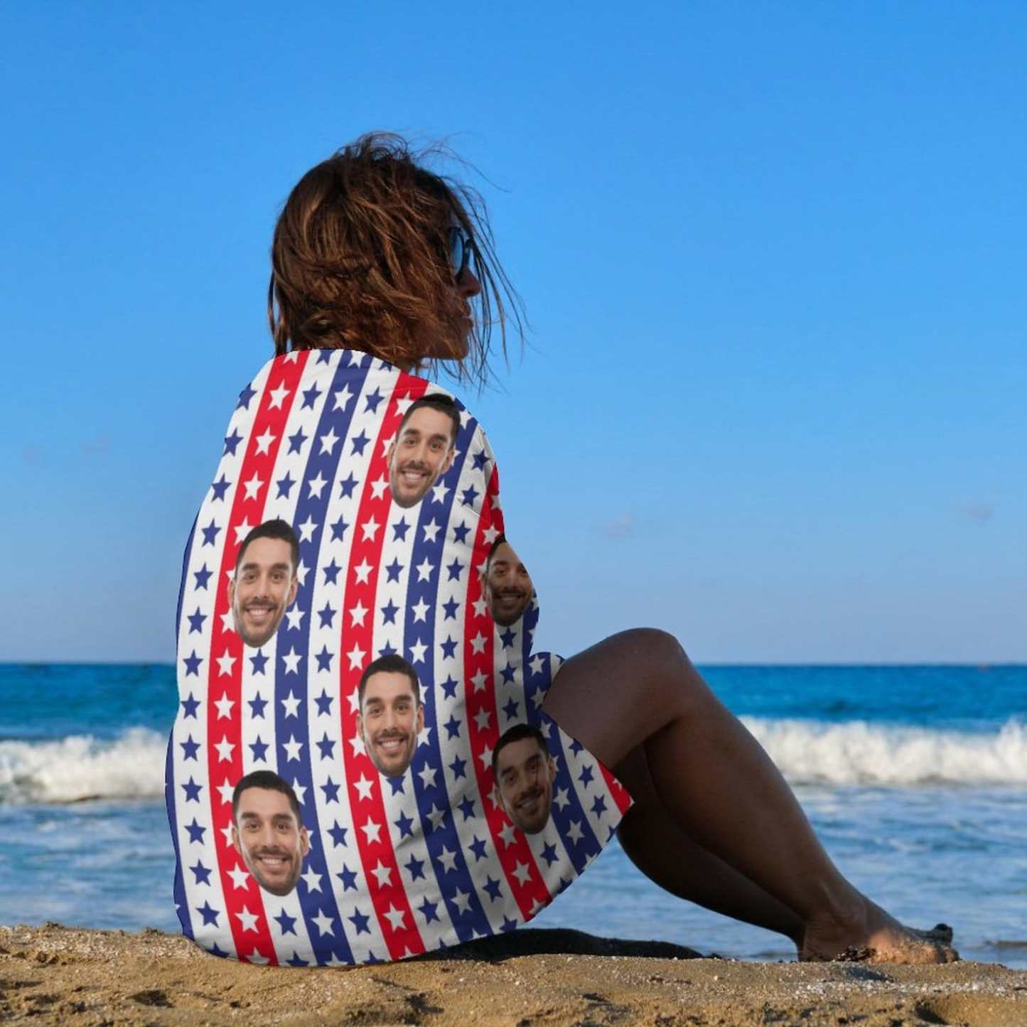 FacePajamas Bath Towel One Size Custom Face Flag Stars Bath Towel 30x56 Beach Towel Kids Towel Pool Towel Camp Towel