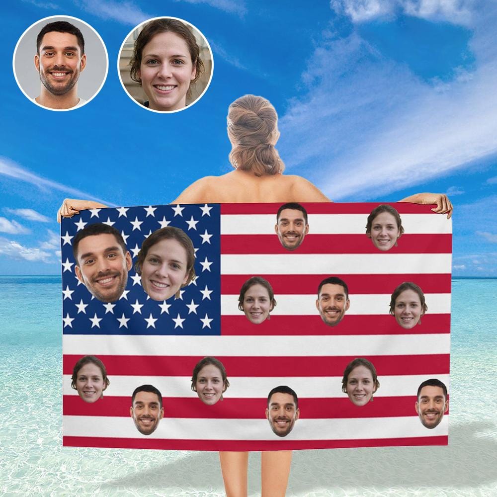 FacePajamas Bath Towel One Size Custom Face Flag Stripes Bath Towel 30x56 Beach Towel Kids Towel Pool Towel Camp Towel