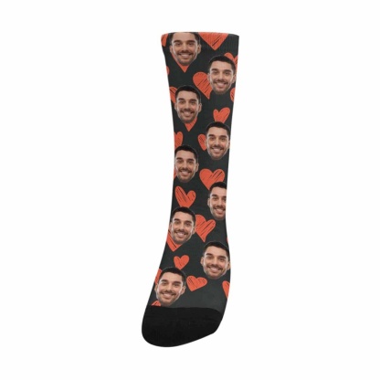FacePajamas Sublimated Crew Socks One Size Custom Face Heart Socks Personalized Picture Sublimated Crew Socks Unisex Gift for Men Women