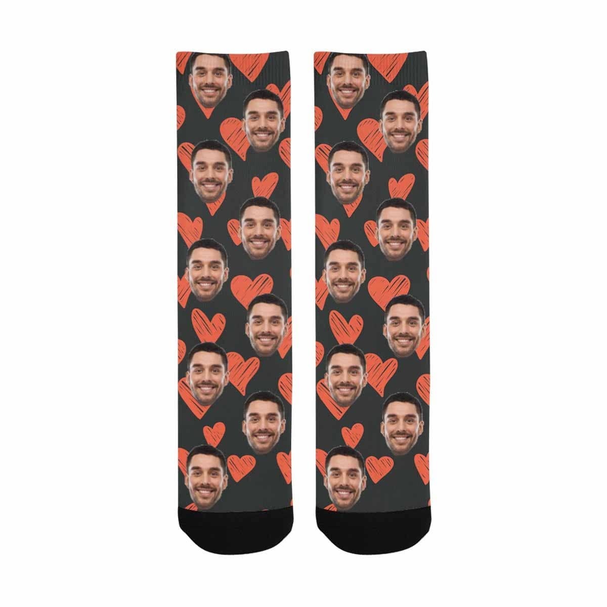 FacePajamas Sublimated Crew Socks One Size Custom Face Heart Socks Personalized Picture Sublimated Crew Socks Unisex Gift for Men Women