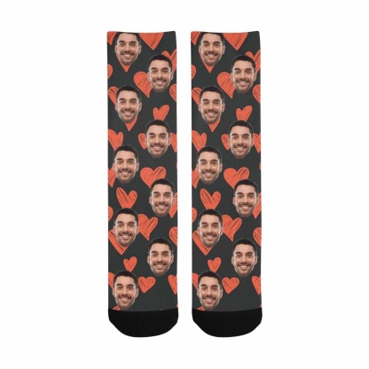 FacePajamas Sublimated Crew Socks One Size Custom Face Heart Socks Personalized Picture Sublimated Crew Socks Unisex Gift for Men Women