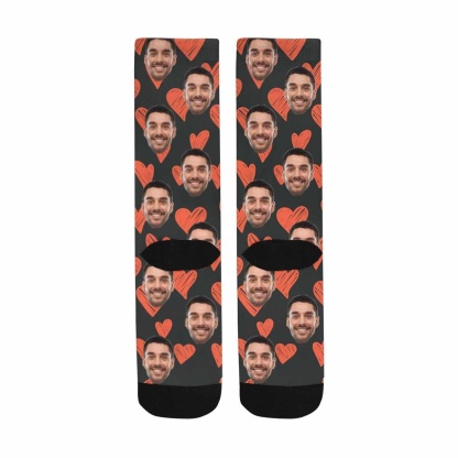 FacePajamas Sublimated Crew Socks One Size Custom Face Heart Socks Personalized Picture Sublimated Crew Socks Unisex Gift for Men Women