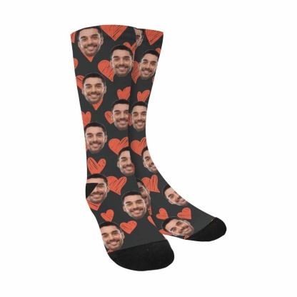 FacePajamas Sublimated Crew Socks One Size Custom Face Heart Socks Personalized Picture Sublimated Crew Socks Unisex Gift for Men Women