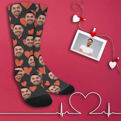 FacePajamas Sublimated Crew Socks One Size Custom Face Heart Socks Personalized Picture Sublimated Crew Socks Unisex Gift for Men Women