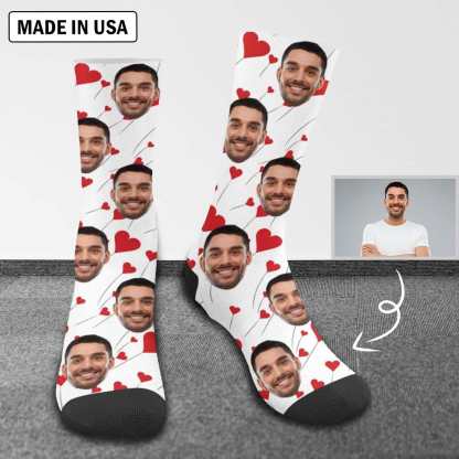 FacePajamas Sublimated Crew Socks One Size Custom Face Love Balloons Socks Personalized Picture Sublimated Crew Socks Unisex Gift for Men Women