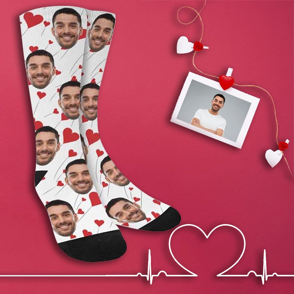 FacePajamas Sublimated Crew Socks One Size Custom Face Love Balloons Socks Personalized Picture Sublimated Crew Socks Unisex Gift for Men Women