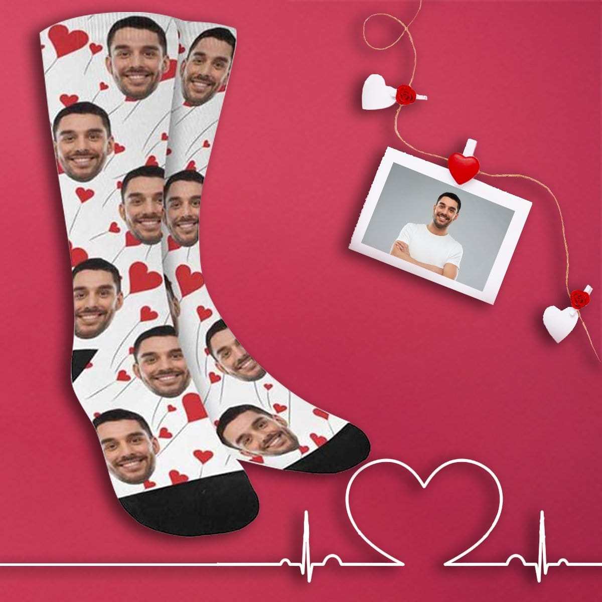 FacePajamas Sublimated Crew Socks One Size Custom Face Love Balloons Socks Personalized Picture Sublimated Crew Socks Unisex Gift for Men Women