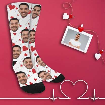 FacePajamas Sublimated Crew Socks One Size Custom Face Love Balloons Socks Personalized Picture Sublimated Crew Socks Unisex Gift for Men Women