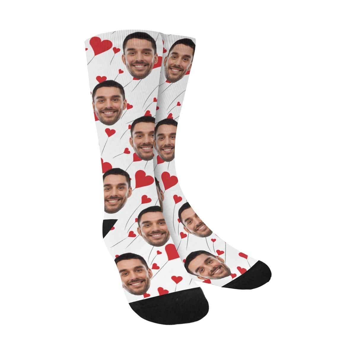 FacePajamas Sublimated Crew Socks One Size Custom Face Love Balloons Socks Personalized Picture Sublimated Crew Socks Unisex Gift for Men Women