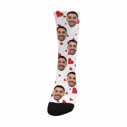 FacePajamas Sublimated Crew Socks One Size Custom Face Love Balloons Socks Personalized Picture Sublimated Crew Socks Unisex Gift for Men Women