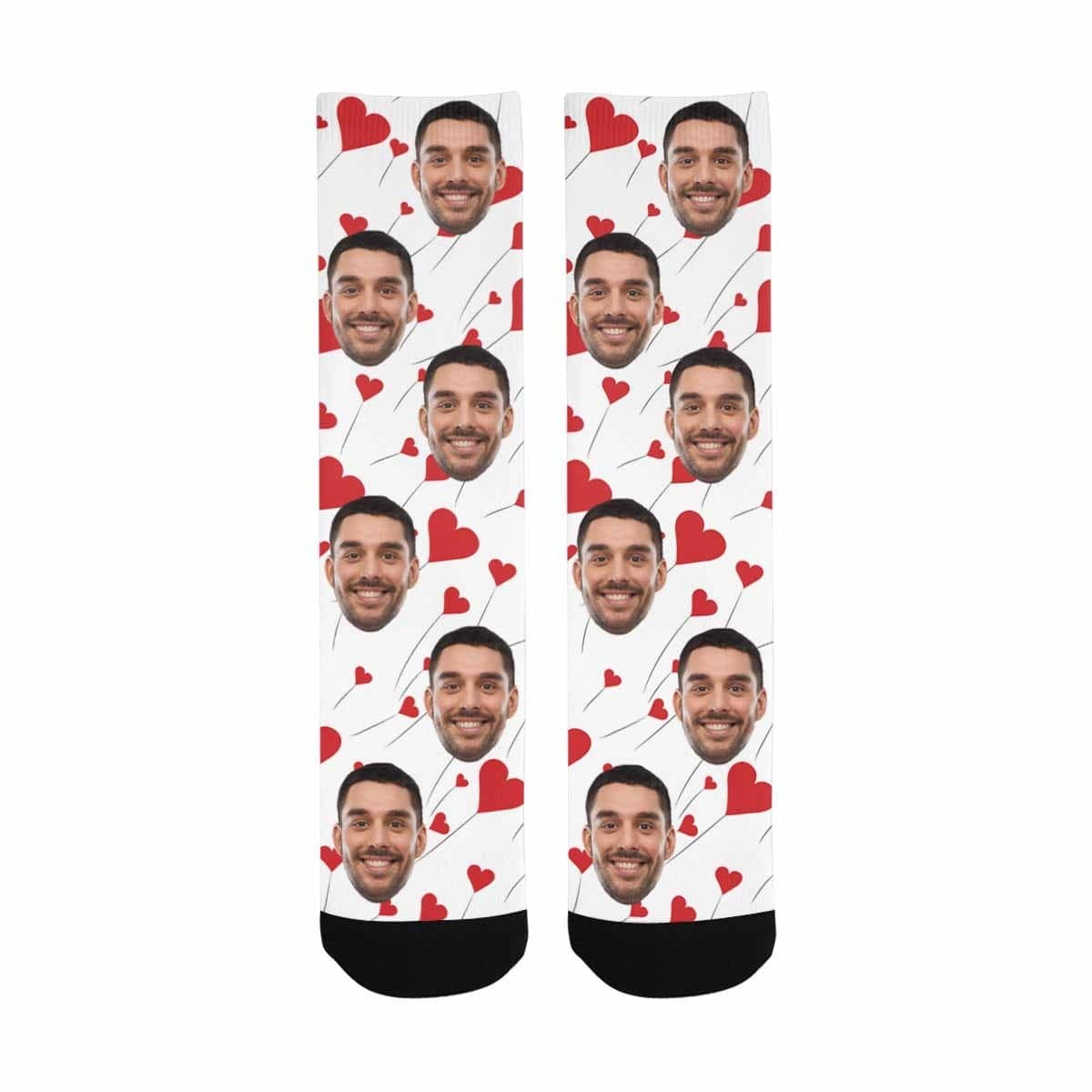 FacePajamas Sublimated Crew Socks One Size Custom Face Love Balloons Socks Personalized Picture Sublimated Crew Socks Unisex Gift for Men Women