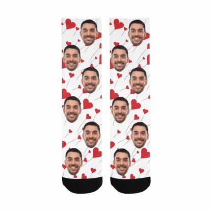 FacePajamas Sublimated Crew Socks One Size Custom Face Love Balloons Socks Personalized Picture Sublimated Crew Socks Unisex Gift for Men Women