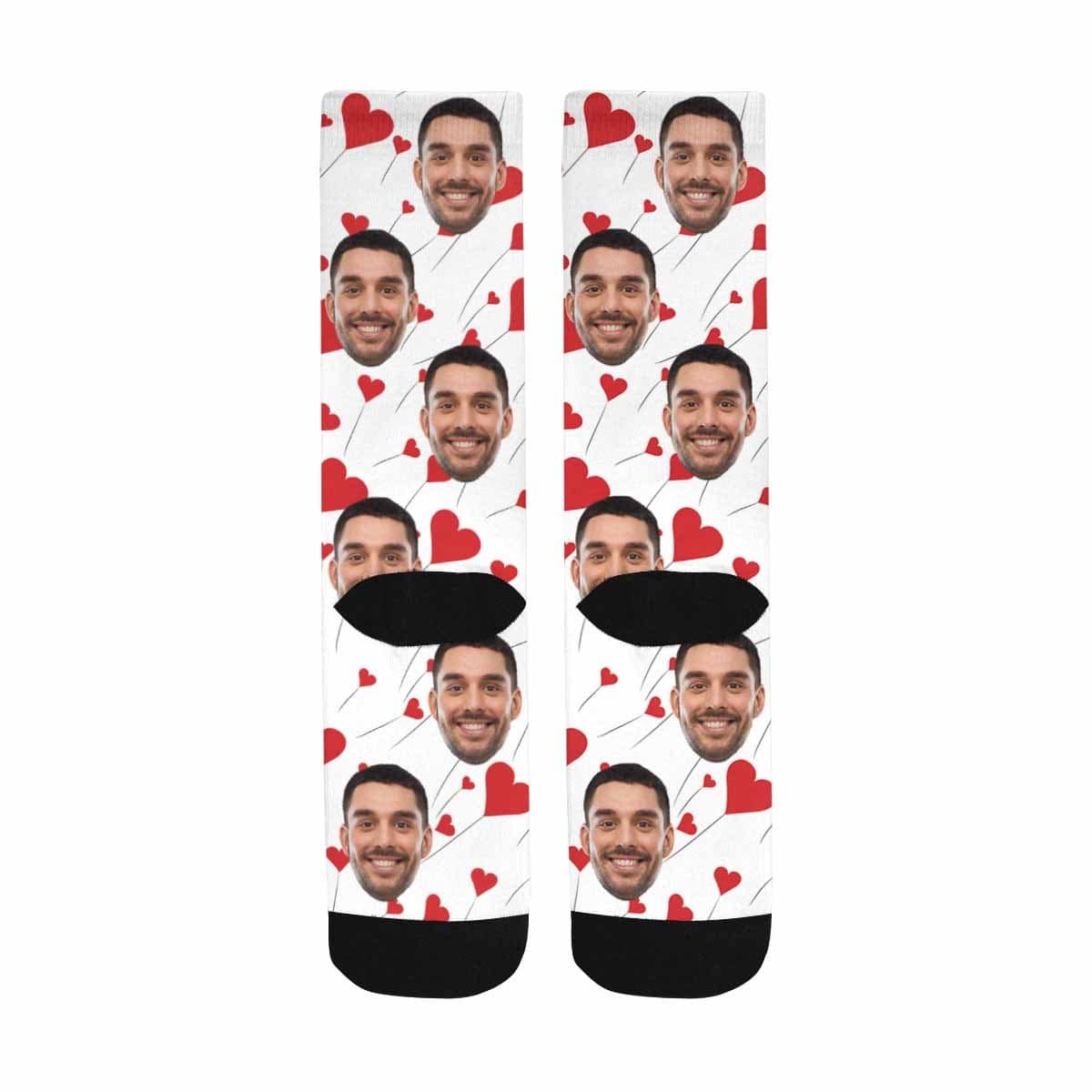 FacePajamas Sublimated Crew Socks One Size Custom Face Love Balloons Socks Personalized Picture Sublimated Crew Socks Unisex Gift for Men Women