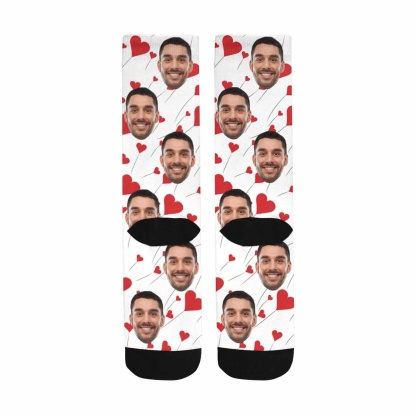 FacePajamas Sublimated Crew Socks One Size Custom Face Love Balloons Socks Personalized Picture Sublimated Crew Socks Unisex Gift for Men Women